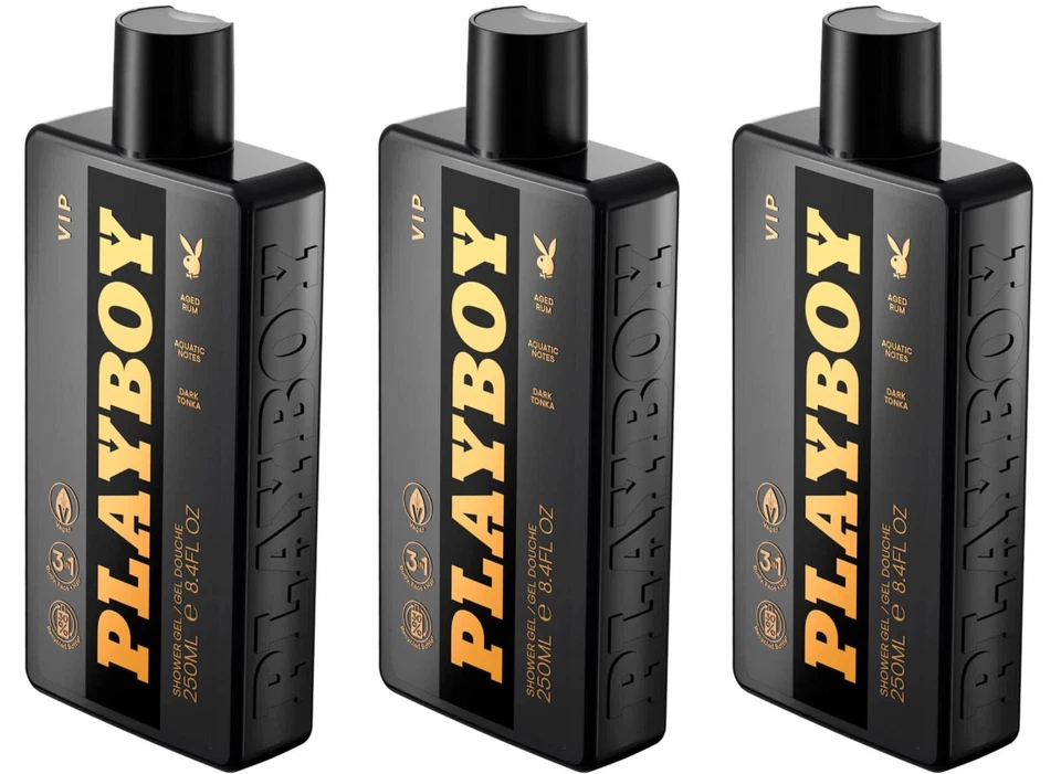 Playboy VIP Duschgel & Shampoo 3 in 1 Duschpflege Men Body Face Hair 3x 250ml