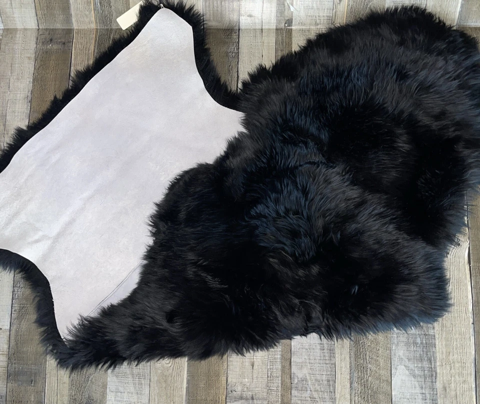 BONZ 1.5 Negro Lujoso Lana Larga Piel de Oveja 60cmX130cm Hecho en Nueva Zelanda Foto 3 de 4