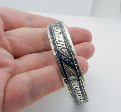 USSR  NIELLO SOLID 875 STERLING SILVER 7'' OPEN BANGLE BRACELET