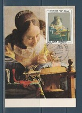 carte  1er jour  tableau  Vermeer  la dentelière  75  Paris  1982