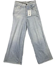 AnotherChill Women Light Wash High Waisted Relaxed Wide-Leg Denim Jeggings - LG