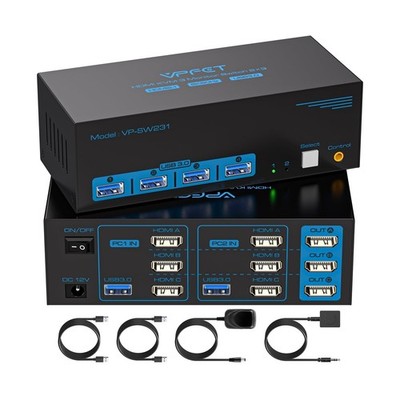 8K@60Hz HDMI KVM Switch 3 Monitors 2 Computers 4K@120Hz USB 3.0 KVM Switches ...