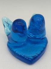 Vintage Blue Bird of Happiness Glass Birds On Heart Signed Leo Ward 1992
