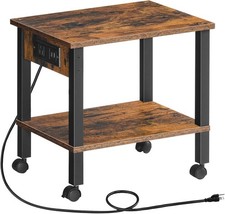 2-Tier Printer Stand w/ Charging Station, Under Desk Cart Shelf