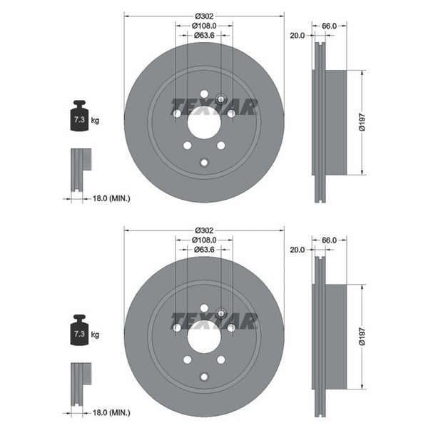 2X Textar Bremsscheiben Hinten 302Mm InnenbelÜFtet Passend FÜR Land Rover-image