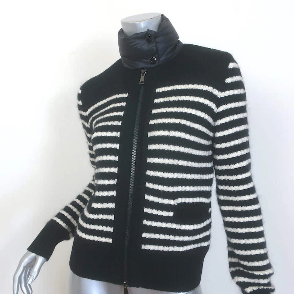 Moncler Chaqueta Cárdigan Puffer a Rayas Negro/Blanco Talla Extra Pequeña Foto 3 de 4