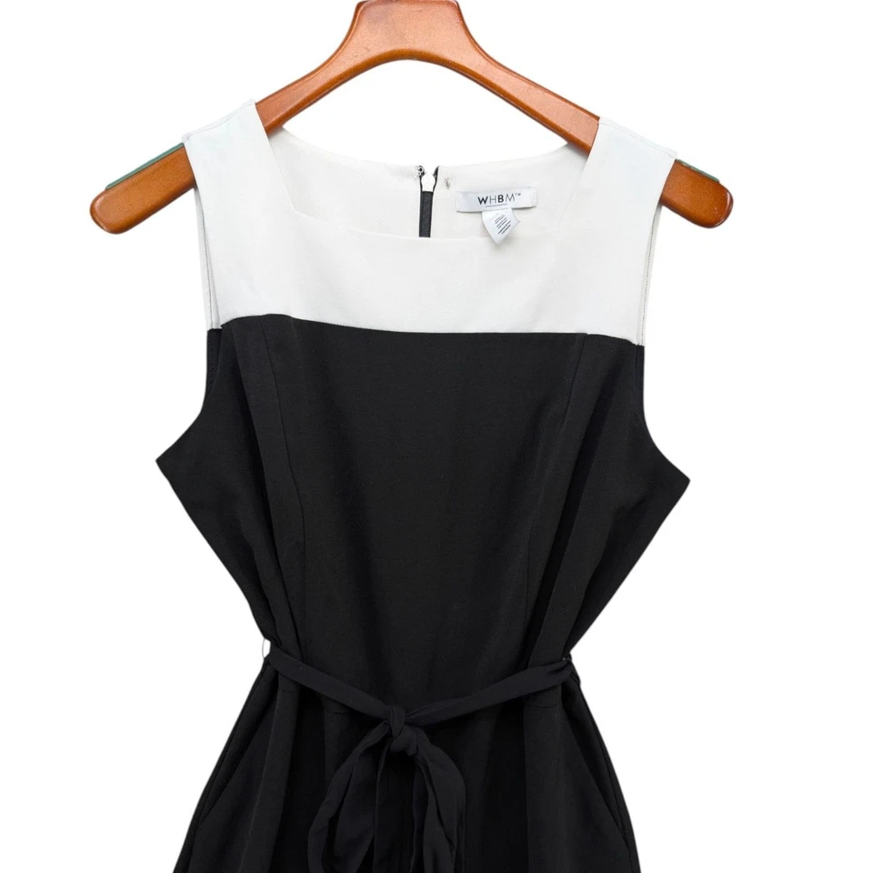 WHBM подпоясанный комбинезон женщин белый черный без рукавов широкие ноги эластичной размер 8 - Изображение 3 из 4