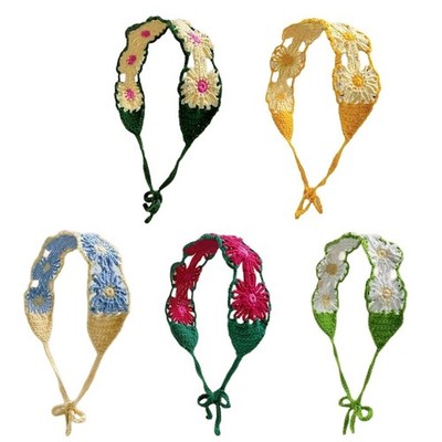 Crochet Flower Hair Scarf Headband Women Bandanas Head Scarves Travel Headscarf