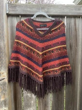 Novica Collection Alpaca Blend Aztec Poncho Fringe Inca Motifs Made In Peru