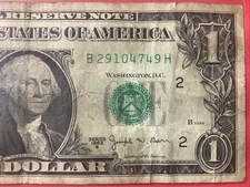 1963B "B"-District $1 NEW YORK  J.W. Barr Note B 2910 4749 H  Old Dollar Bill