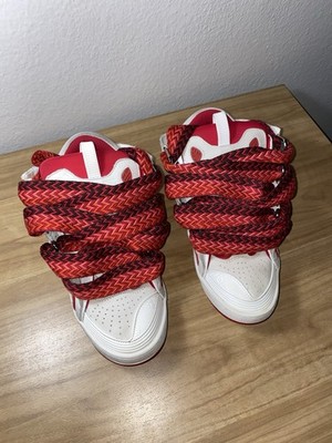 Lanvin White Red Chevron Lace Up Low Top Men's Sneakers
