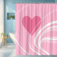 Pink Heart Shower Curtain - Cute Fabric Curtain for Kids Bathroom