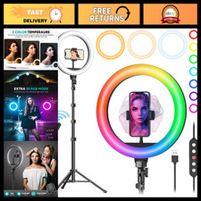 10" LED Ring Light with 72" Tripod Stand  Phone Holder, 38 Color Modes, Dimmabl