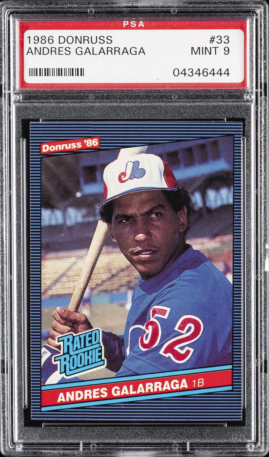 1986 DONRUSS ACCENT MARK OVER ANDRES #33 ANDRES GALARRAGA ROOKIE RC PSA 9