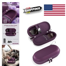 Dual Eyeglass Case Lightweight EVA Travel Sunglasses Holder with Hook Plum Color