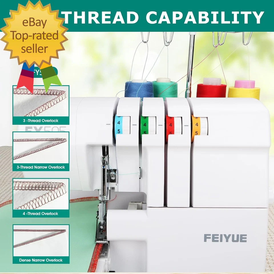 FY505 Serger Overlock Machine with 2/3/4 Thread Capability Built-In Rolled Hem D - Image 2 of 4