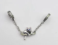 925 Sterling Silver Cat Charm Safety Chain Pendant