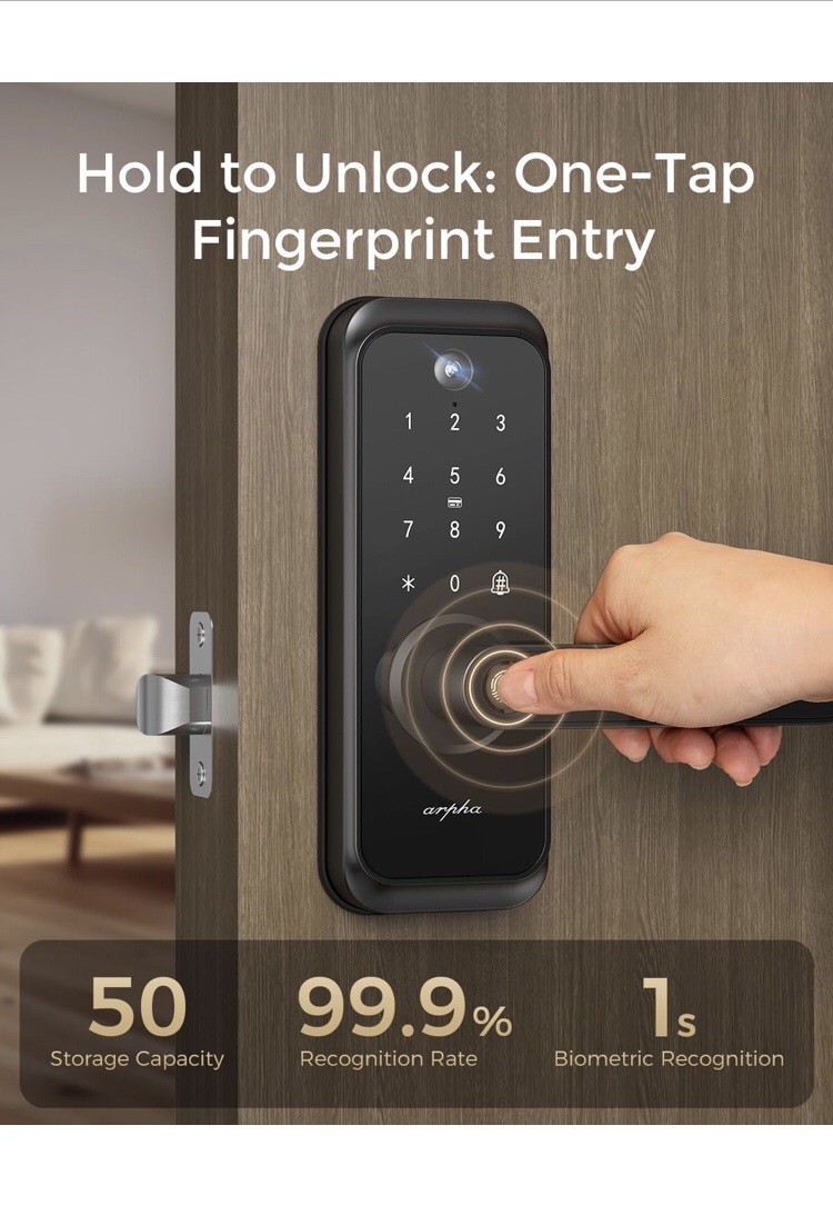 ARPHA Smart Video Door Lock 6-in-1 Keyless Entry Wi-Fi Deadbolt Handle Doorbell