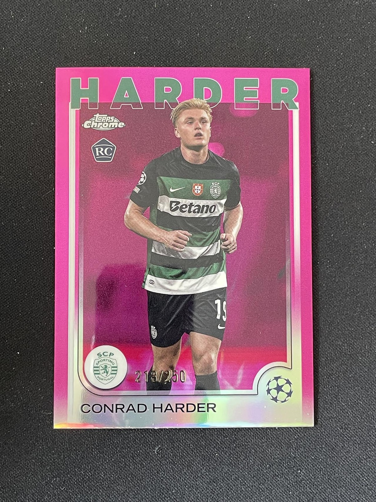 Conrad Harder 2024-25 Topps Chrome UEFA Pink Refractor 218/250 RC #177