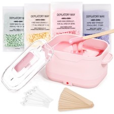 Waxing Kit, Silicone Wax Warmer with 4 Packs Hard Beads, Pink Set