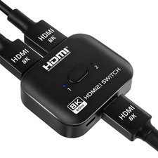 8k 60hz HDMI Switch Splitter 2 in 1 Out, 2x1 Auto Bi-Directional HDMI Switche...