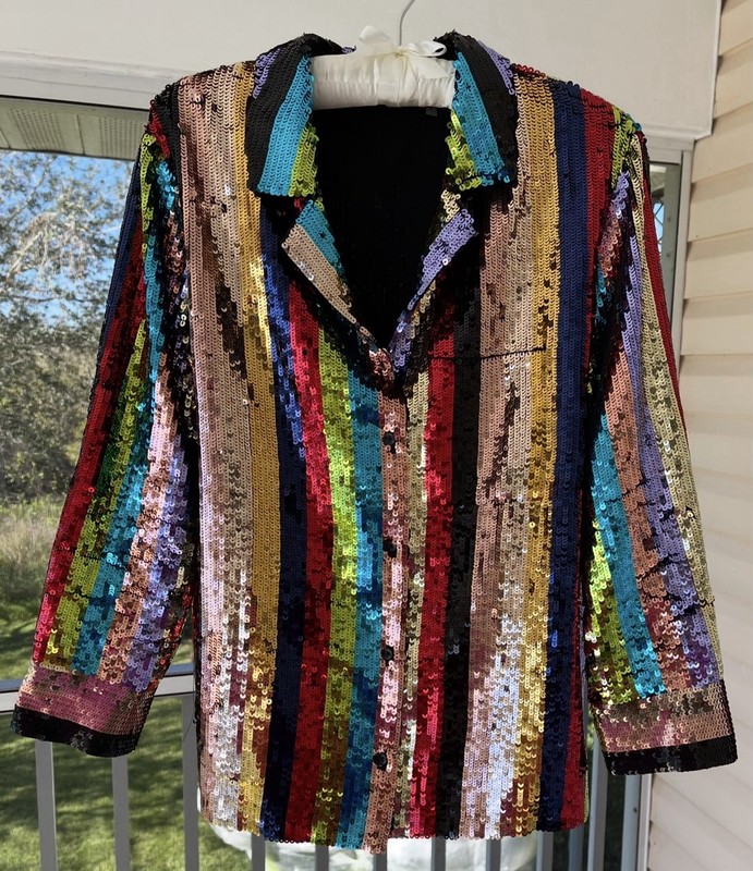 Alice + Olivia Women's Multicolor Sequin Keir Pajama Style Embellished Top / Med