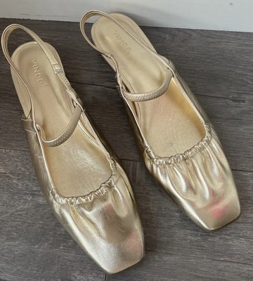 New Vince Venice Metallic Gold Leather Slingback Flats Size 10M EU 41