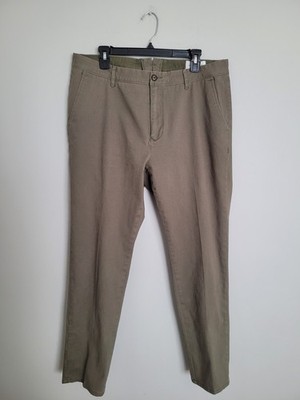 Mott and Bow Pants Men 36 x 32 Twill Chino Cotton Flat Front Charles Olive Green