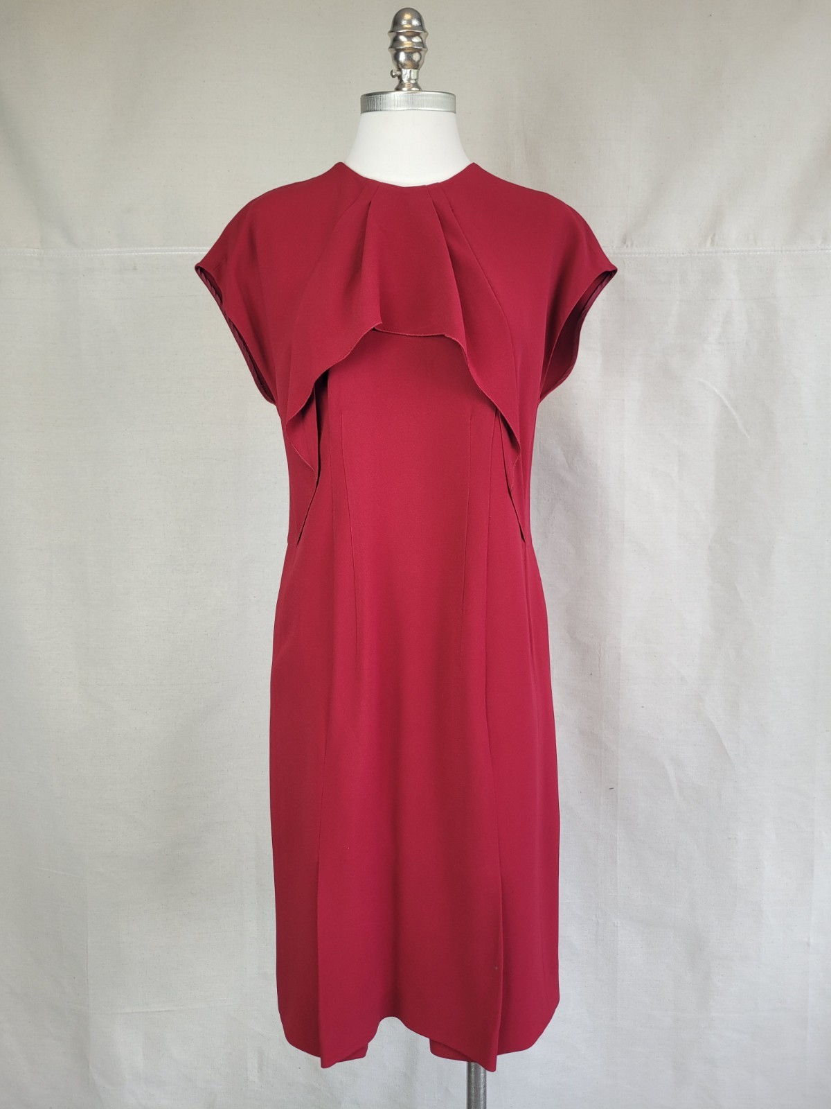 Designer PRADA Deep Red Cap Sleeve Semi-fitted Dress