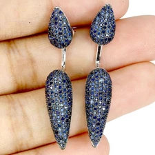 925 Sterling Silver Earrings Blue Sapphire Round Diamond Cut Gemstone Jewelry