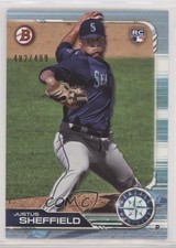 2019 Bowman Sky Blue 482/499 Justus Sheffield #12 Rookie RC fm0