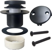 Universal Matte Black Tub Drain and Overflow Kit - Complete 2-Hole Tip-Toe Trim