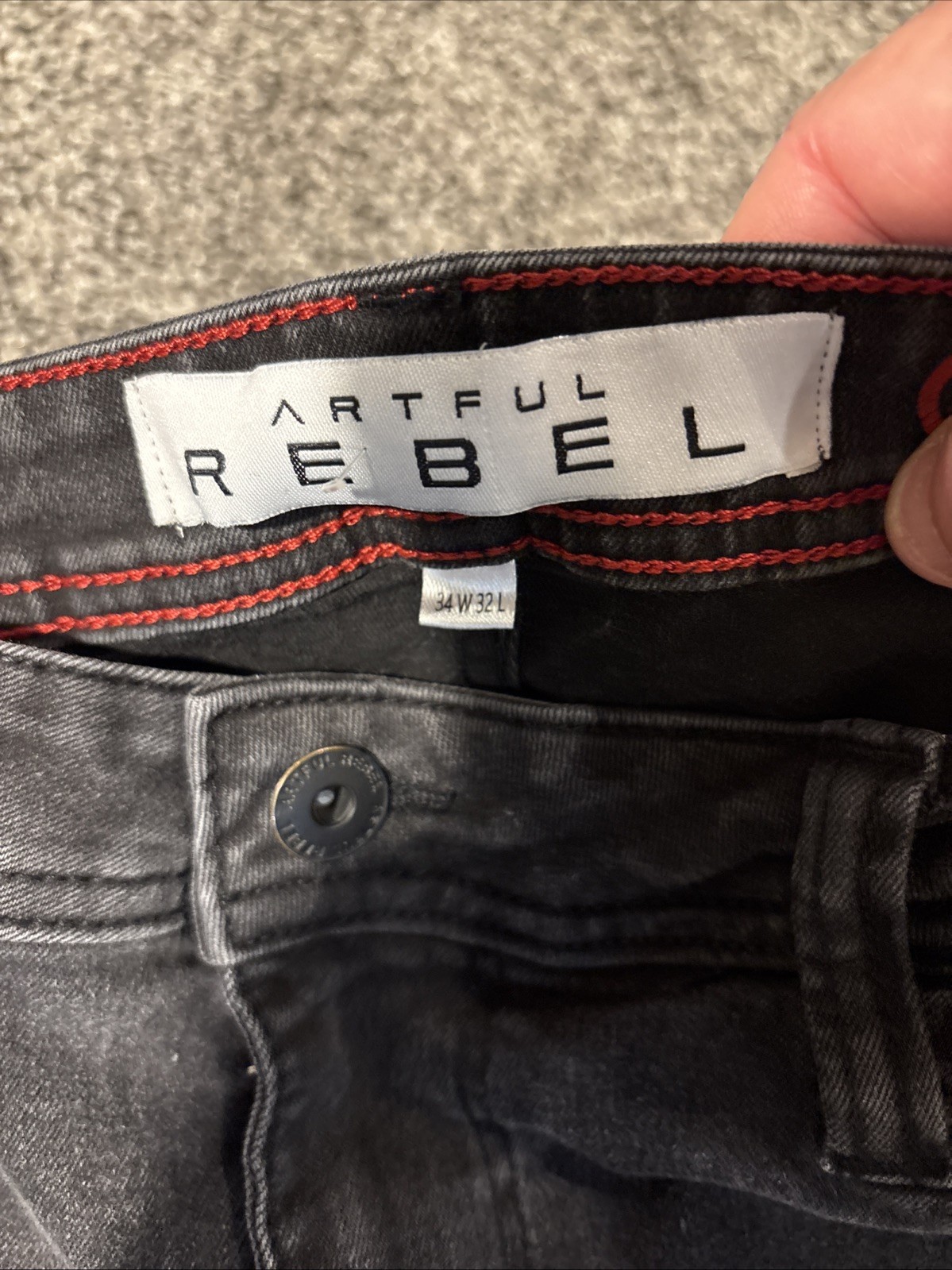 Artful Rebel AR Jeans Mens Size Tag (34x32) Act (33x30) Black Slim Straight - View 3