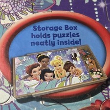 NIB: Disney Wood Puzzles Set of 3 w/ Wood Storage Box, Minnie, Daffy, Princess