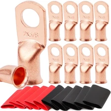 2 AWG Battery Lugs & Ring Terminals with Heat Shrink Tubing - 10pcs Set