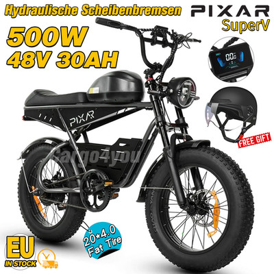PIXAR SuperV 500W Elektrofahrrad 48V30AH Akku Hydraulische 20*4'' Fat Tire Ebike