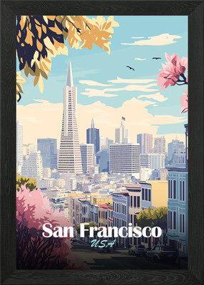 San Francisco Cityscape Travel Post Framed Wall Art Poster Canvas Print Picture