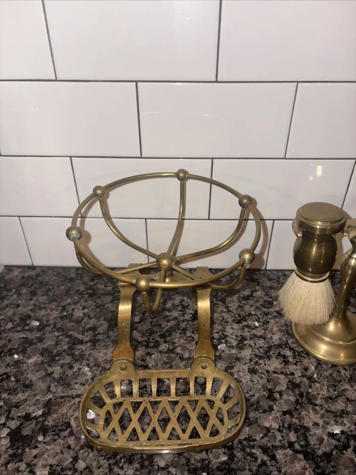 Antique Brass Soap Caddy, And Brass Shaving Set. - Image 3 of 4