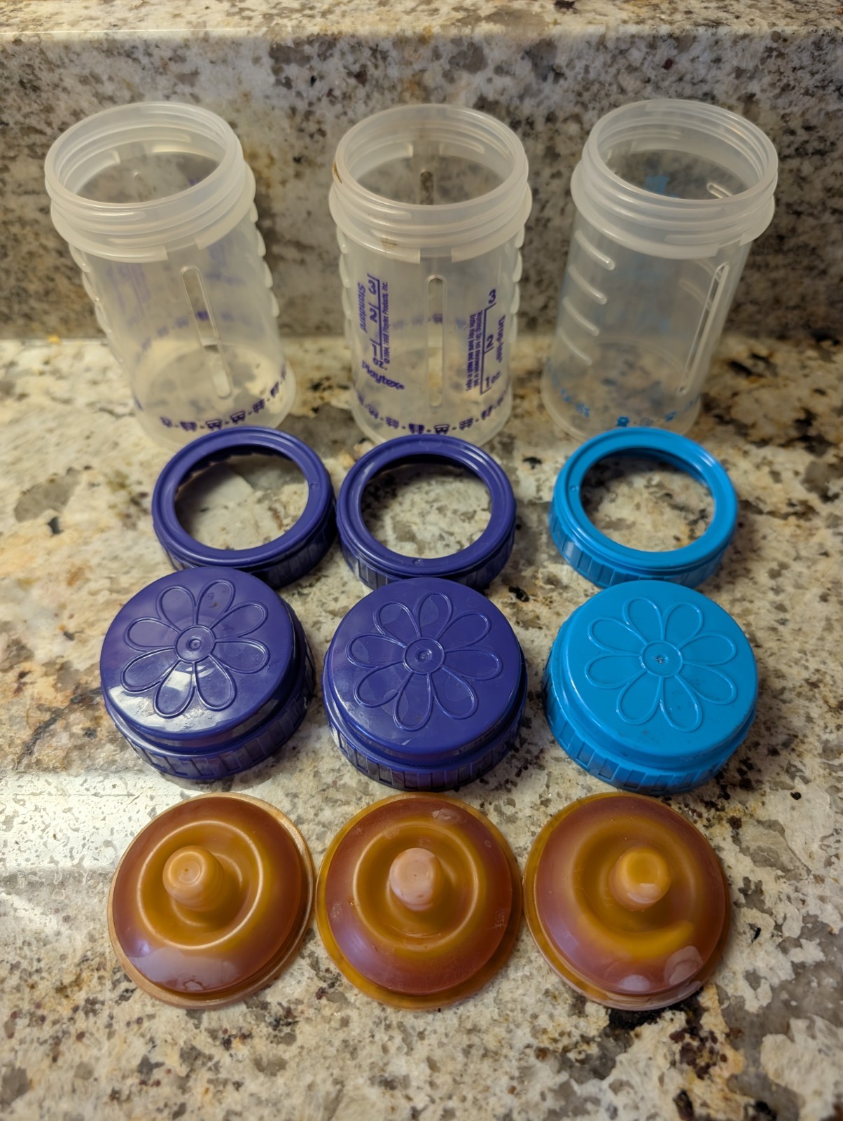 Lot + 3 Flat Top Brown Latex Nipple Vtg