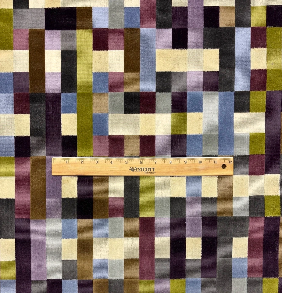 DESIGNER ABSTRACT MOMENT PURPLE GEOMETRIC VELVET EXCLUSIVE FABRIC 3 YARDS 25"W - Image 2 of 4