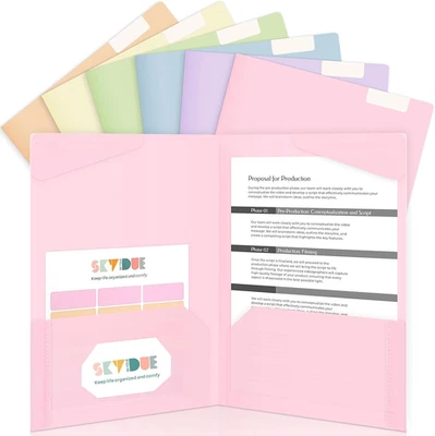 Folders with Pockets and Tabs, 6 Pack Plastic File Folders with 18 Labels, Lette - Image 1 of 4