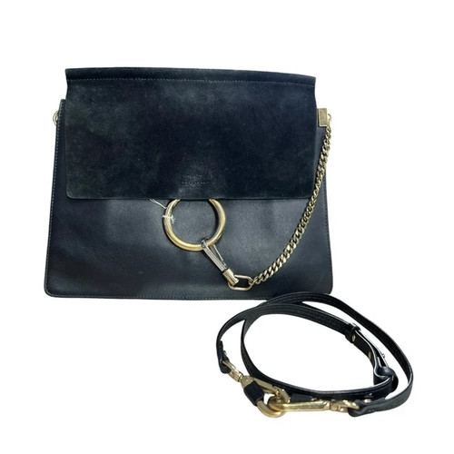 CHLOÉ Leather & Suede Faye Shoulder Bag Black Gold Hardware