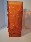Blenko Style Glass MCM Orange Square Daisy Vase