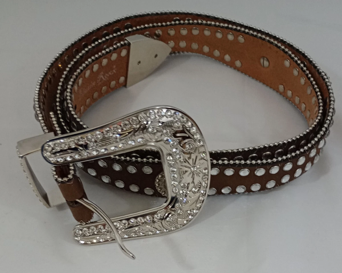 Blazin Roxx leather rhinestone conchos floral buckle belt Size M brown western Blazin Roxx Women main image 4