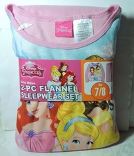 Newest Brand New Girls Disney Princess 2 pc Flannel Pajamas Sleepwear Set 7/8