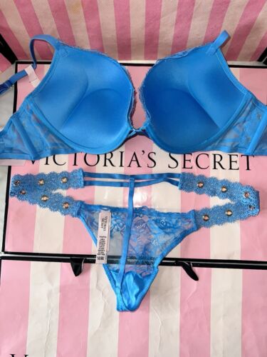 Victoria's Secret Bombshell Bra & T-Back Thong Adds 2 Cups 32D Small Rare Color - Picture 3 of 3