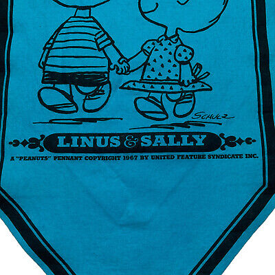 Peanuts Linus Sally Love Felt Pennant Blue Banner Charlie Brown Schulz  Vtg