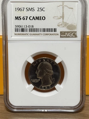 1967 SMS Washington Quarter Certified MS 67 Cameo by NGC