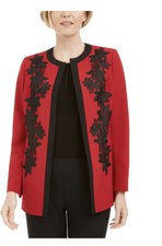 Kasper Women's Lace-trim Open-front Jacket Red Size 4