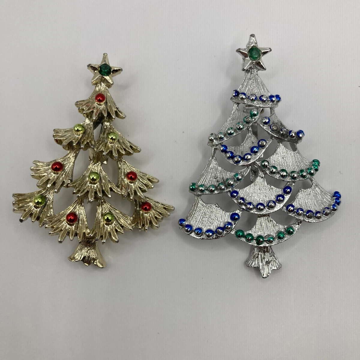 Vintage Gerry s Christmas Trees Brooch Pins Silver Gold Toned